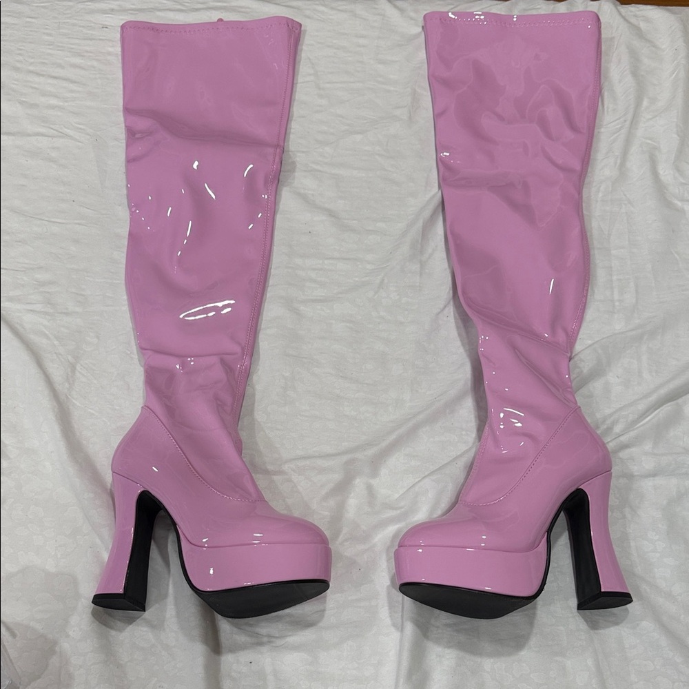 Ellie Pink Over the Knee Platform Boots